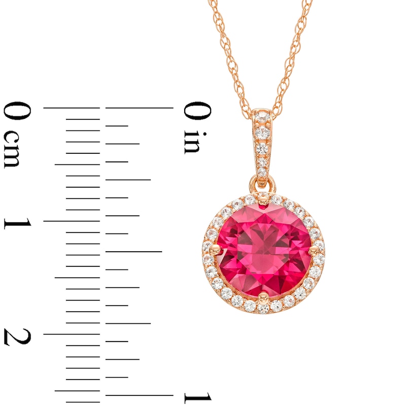 Main Image 3 of Lab-Created Ruby and White Lab-Created Sapphire Frame Pendant and Drop Earrings Set in 10K Rose Gold