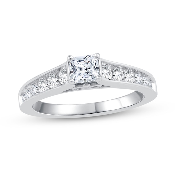 0.69 CT. T.W. Princess-Cut Diamond Engagement Ring in 14K White Gold (I/I2)