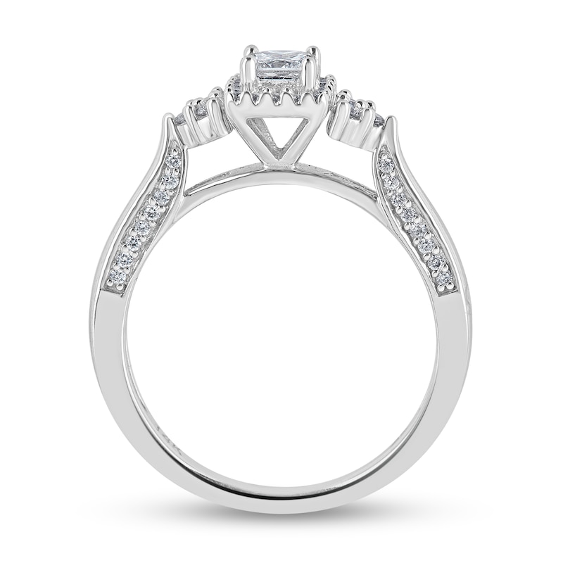 0.45 CT. T.W. Princess-Cut Diamond Frame Tri-Sides Engagement Ring in 14K White Gold (I/I2)