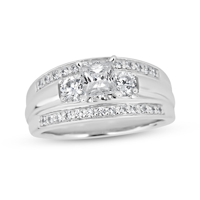 0.95 CT. T.W. Princess-Cut Diamond Raised Three Stone Engagement Ring in 14K White Gold (I/I2)