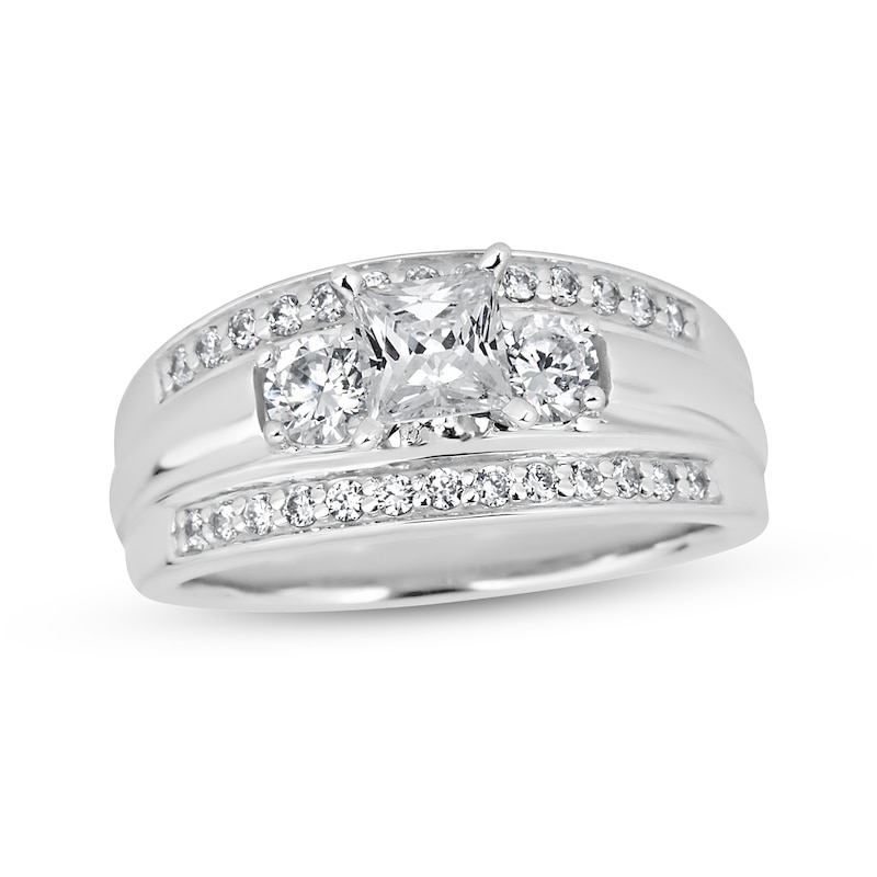 0.95 CT. T.W. Princess-Cut Diamond Raised Three Stone Engagement Ring in 14K White Gold (I/I2)|Peoples Jewellers