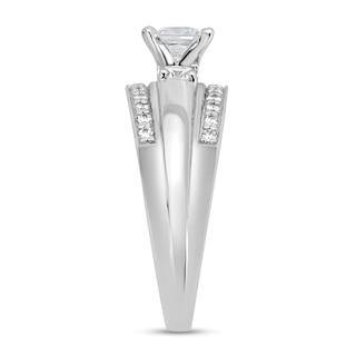 0.95 CT. T.W. Princess-Cut Diamond Raised Three Stone Engagement Ring in 14K White Gold (I/I2)