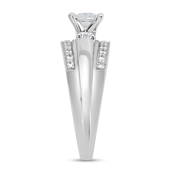 0.95 CT. T.W. Princess-Cut Diamond Raised Three Stone Engagement Ring in 14K White Gold (I/I2)