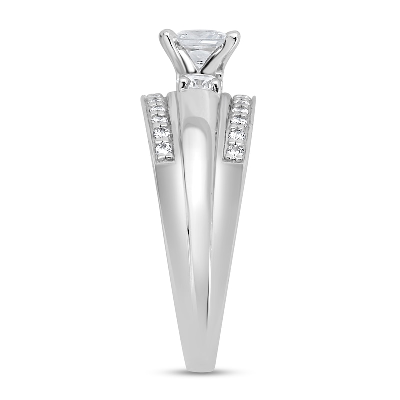 0.95 CT. T.W. Princess-Cut Diamond Raised Three Stone Engagement Ring in 14K White Gold (I/I2)