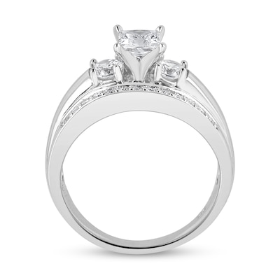 0.95 CT. T.W. Princess-Cut Diamond Raised Three Stone Engagement Ring in 14K White Gold (I/I2)