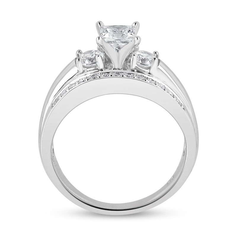 0.95 CT. T.W. Princess-Cut Diamond Raised Three Stone Engagement Ring in 14K White Gold (I/I2)|Peoples Jewellers