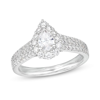 Vera Wang Love Collection 1.23 CT. T.W. Pear-Shaped Diamond Flower Frame Engagement Ring in 14K White Gold (I/SI2)