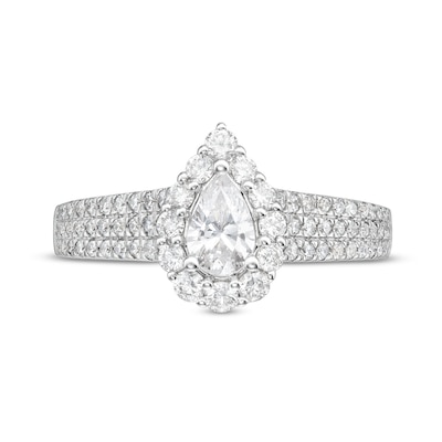 Vera Wang Love Collection 1.23 CT. T.W. Pear-Shaped Diamond Flower Frame Engagement Ring in 14K White Gold (I/SI2)