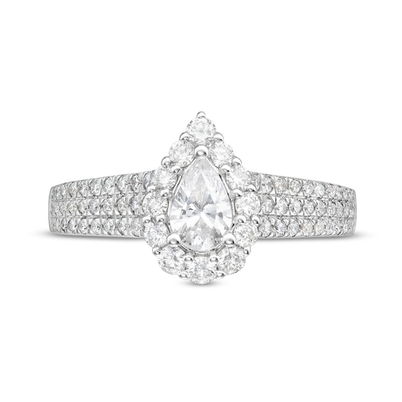 Vera Wang Love Collection 1.23 CT. T.W. Pear-Shaped Diamond Flower Frame Engagement Ring in 14K White Gold (I/SI2)