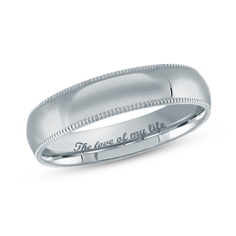 Main Image 1 of 4.0mm Engravable Textured Edge Wedding Band in 14K White Gold (1 Finish and Line)