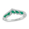 Thumbnail Image 0 of Slanted Marquise-Cut Emerald and 0.23 CT. T.W. Diamond Edge Contour Band in 10K White Gold