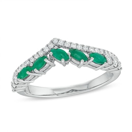 Slanted Marquise-Cut Emerald and 0.23 CT. T.W. Diamond Edge Contour Band in 10K White Gold
