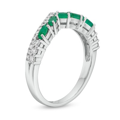 Slanted Marquise-Cut Emerald and 0.23 CT. T.W. Diamond Edge Contour Band in 10K White Gold