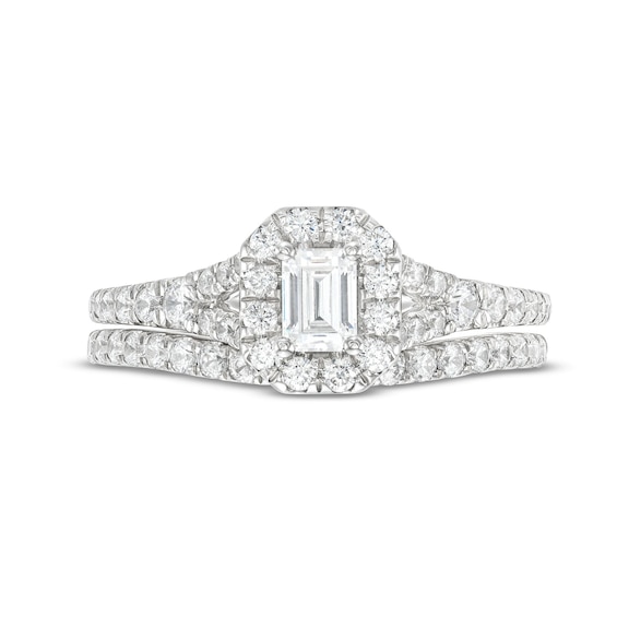 0.95 CT. T.W. Emerald-Cut Diamond Frame Bridal Set in 14K White Gold (I/I1)