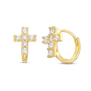 Child's Cubic Zirconia Cross Huggie Hoop Earrings in 14K Gold