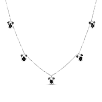 Disney Treasures Mickey Mouse Onyx and 0.085 CT. T.W. Black Diamond Station Necklace in Sterling Silver