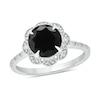 Black Sapphire and 0.145 CT. T.W. Diamond Scallop Frame Ring in 10K Gold