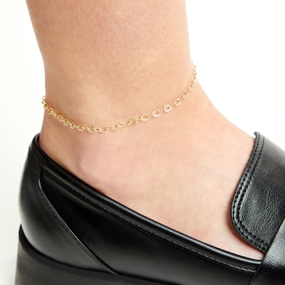 3.35mm Hammered Rolo Chain Anklet in Hollow 14K Gold - 10"