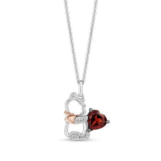 Disney Treasures Winnie the Pooh Heart-Shaped Garnet Stud Earrings and Pendant Set in Sterling Silver and 10K Rose Gold