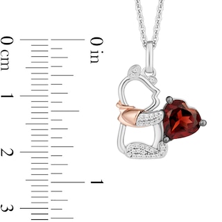 Disney Treasures Winnie the Pooh Heart-Shaped Garnet Stud Earrings and Pendant Set in Sterling Silver and 10K Rose Gold