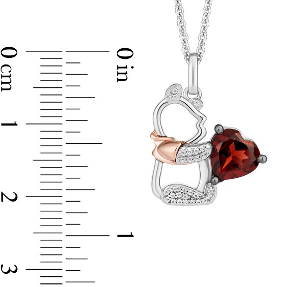 Disney Treasures Winnie the Pooh Heart-Shaped Garnet Stud Earrings and Pendant Set in Sterling Silver and 10K Rose Gold