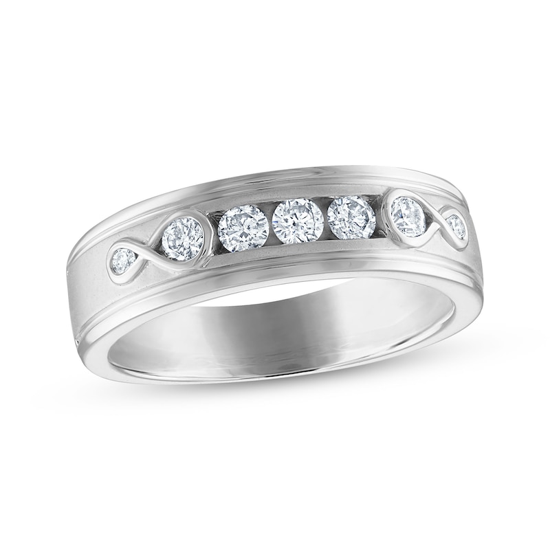 Main Image 1 of Every Moment Collection Men's 0.45 CT. T.W. Diamond Three Stone Wedding Band in 14K White Gold