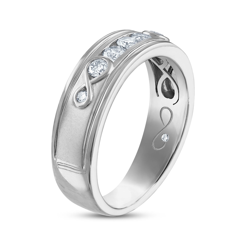 Main Image 2 of Every Moment Collection Men's 0.45 CT. T.W. Diamond Three Stone Wedding Band in 14K White Gold