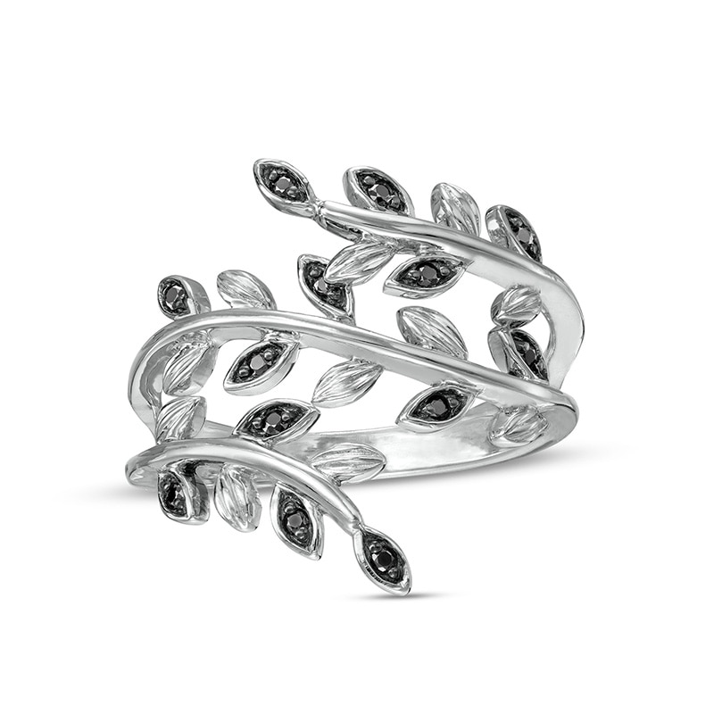 Previously Owned - 0.10 CT. T.W. Black Diamond Leaf Wrap Ring in Sterling Silver|Peoples Jewellers