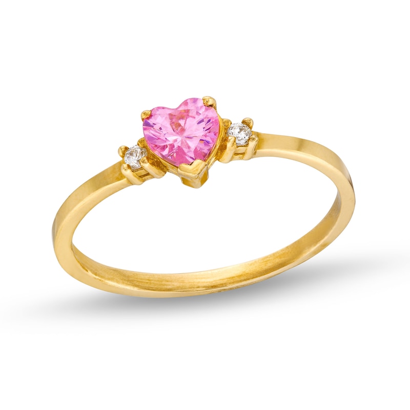 Child's Heart-Shaped Pink Cubic Zirconia and White Cubic Zirconia Ring in 10K Gold - Size 4