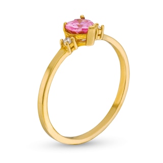 Child's Heart-Shaped Pink Cubic Zirconia and White Cubic Zirconia Ring in 10K Gold - Size 4