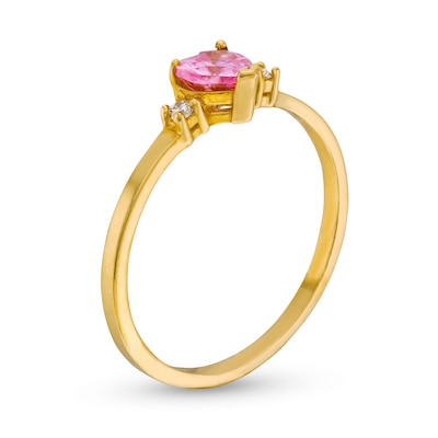 Child's Heart-Shaped Pink Cubic Zirconia and White Cubic Zirconia Ring in 10K Gold - Size 4