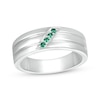 Thumbnail Image 0 of Men's Lab-Created Emerald Slant Multi-Row Ring in 10K White Gold