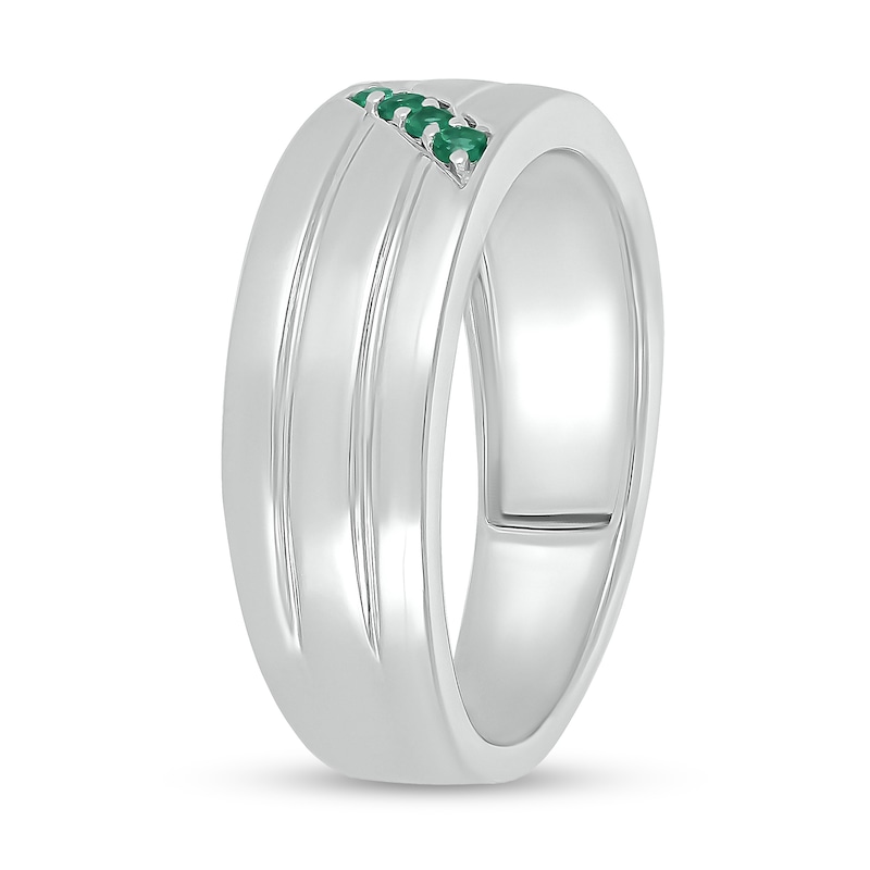 Men's Lab-Created Emerald Slant Multi-Row Ring in 10K White Gold|Peoples Jewellers
