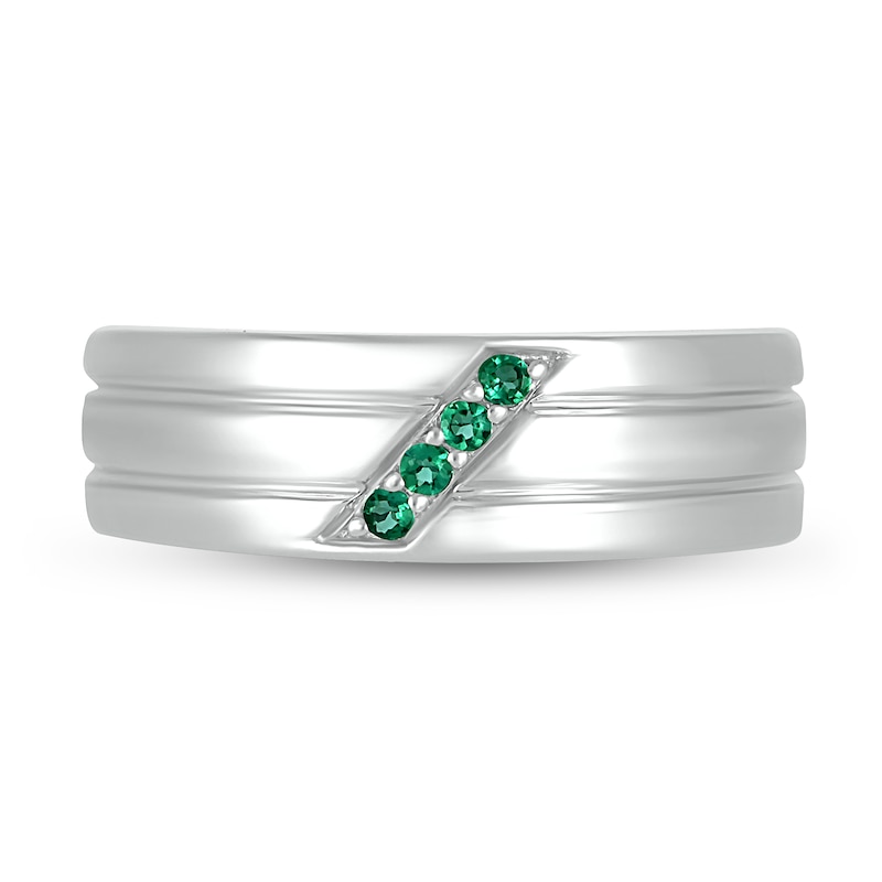 Men's Lab-Created Emerald Slant Multi-Row Ring in 10K White Gold