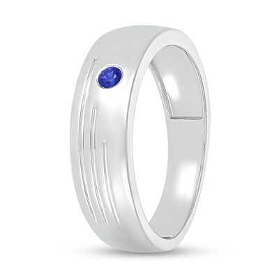 Men's Blue Lab-Created Sapphire Lines Ring in 10K White Gold