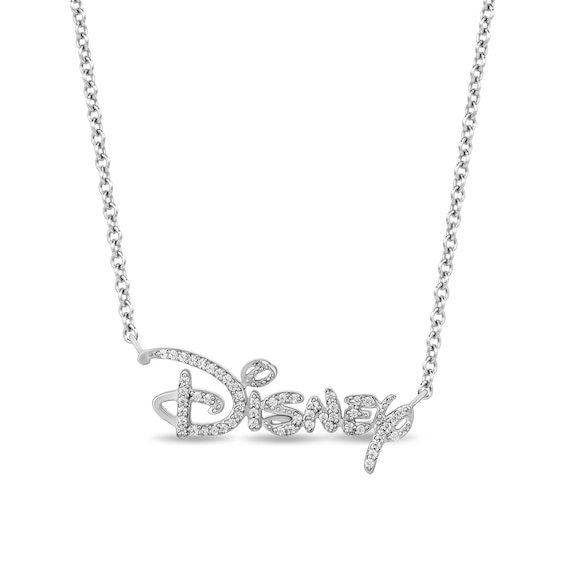 Collector’s Edition Disney Treasures 100th Anniversary 0.145 CT. T.W. Diamond Logo Necklace in Sterling Silver