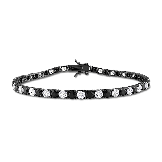 Men's Alternating Black and White Lab-Created Sapphire Tennis Bracelet in Sterling Silver with Black Rhodium - 9.0"