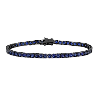 Men's Blue Lab-Created Sapphire Tennis Bracelet in Sterling Silver with Black Rhodium - 9.0"