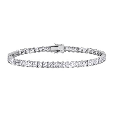 Men's Square-Cut White Lab-Created Sapphire Tennis Bracelet in Sterling Silver - 8.75"