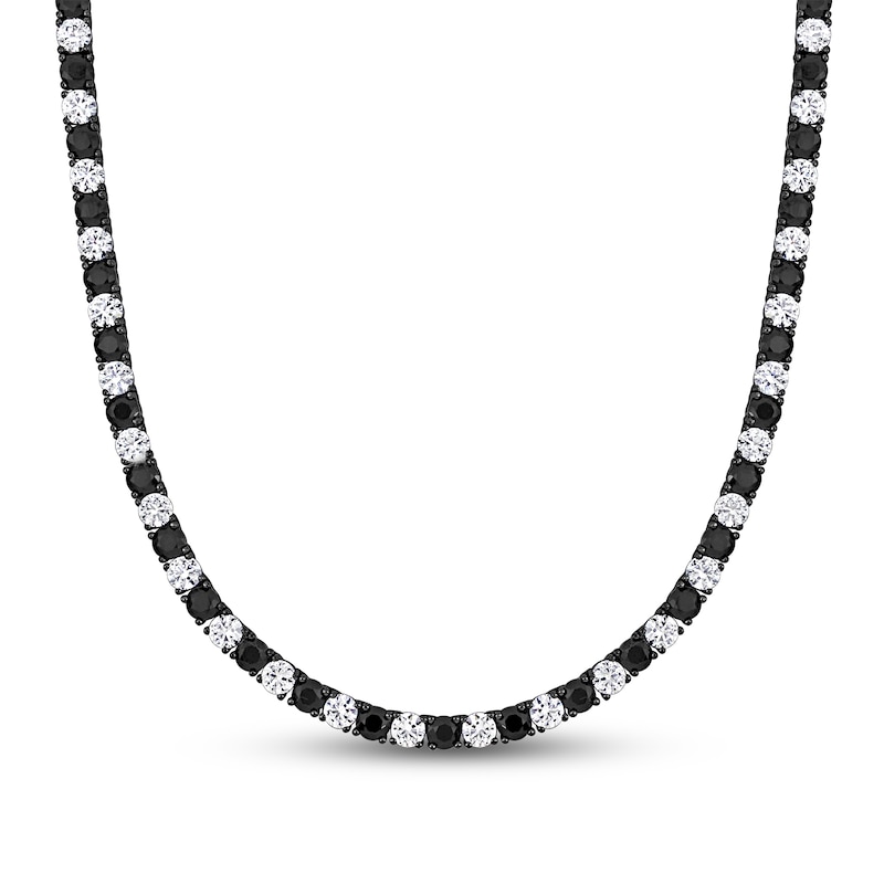 Men's Alternating Black and White Lab-Created Sapphire Tennis Necklace in Sterling Silver with Black Rhodium - 20"|Peoples Jewellers