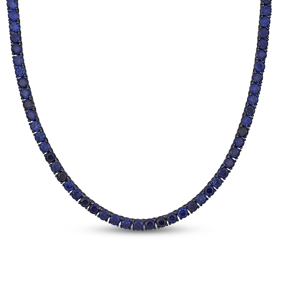 Men's Blue Lab-Created Sapphire Tennis Necklace in Sterling Silver with Black Rhodium - 20"