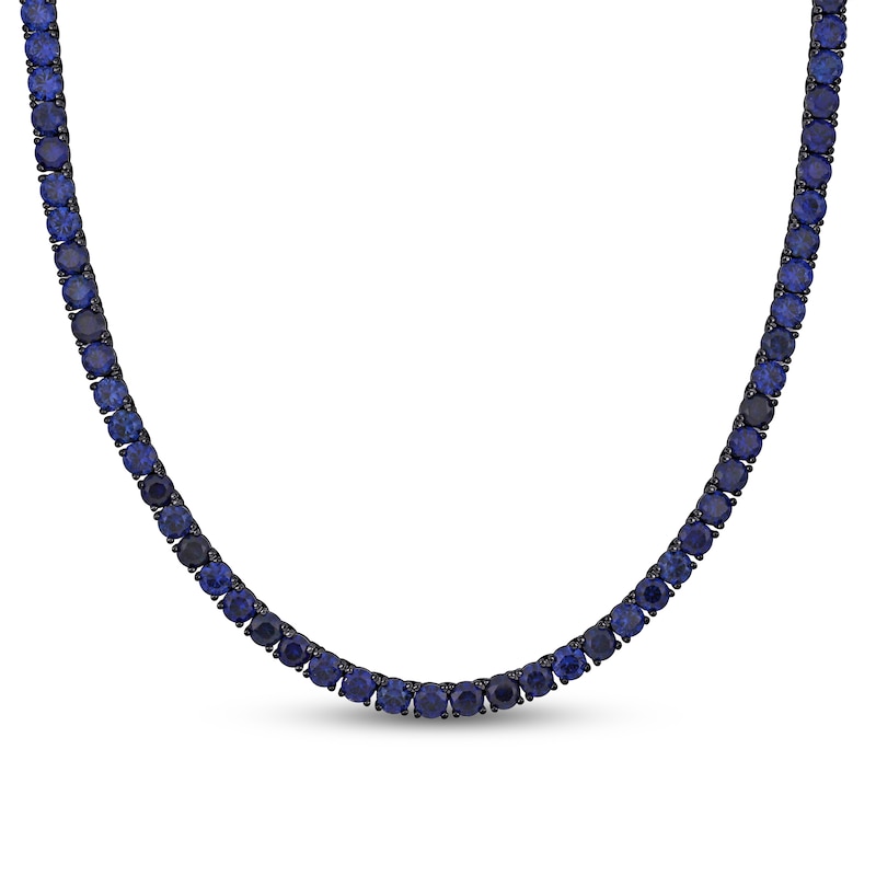 Men's Blue Lab-Created Sapphire Tennis Necklace in Sterling Silver with Black Rhodium - 20"|Peoples Jewellers
