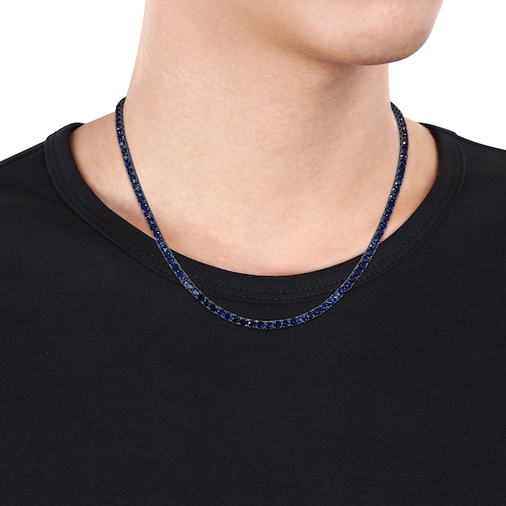 Men's Blue Lab-Created Sapphire Tennis Necklace in Sterling Silver with Black Rhodium - 20"