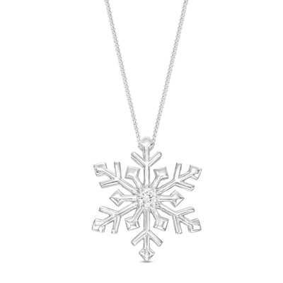 0.10 CT. Canadian Certified Diamond Solitaire Snowflake Pendant in Sterling Silver (I/I2) - 17"