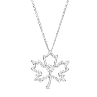 0.10 CT. Canadian Certified Diamond Solitaire Maple Leaf Pendant in Sterling Silver (I/I2) - 17"