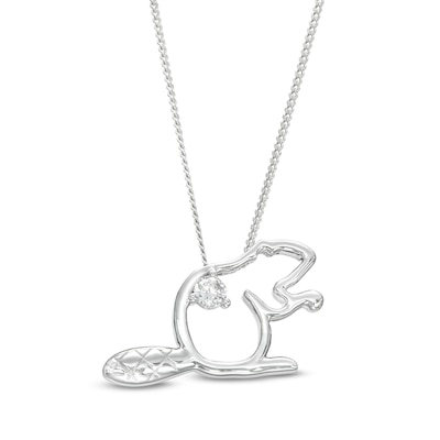 0.10 CT. Canadian Certified Diamond Solitaire Beaver Pendant in Sterling Silver (I/I2) - 17"