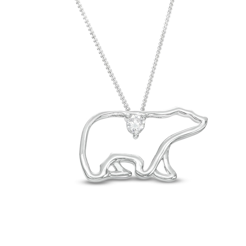 0.10 CT. Canadian Certified Diamond Solitaire Bear Pendant in Sterling Silver (I/I2) - 17"