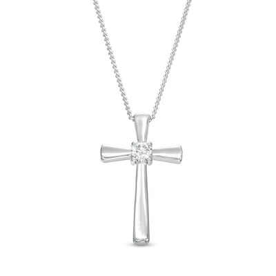 0.10 CT. Canadian Certified Diamond Solitaire Cross Pendant in Sterling Silver (I/I2) - 17"