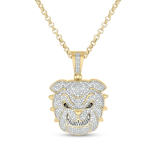 Men's 0.46 CT. T.W. Diamond Bulldog Pendant in Sterling Silver with 14K Gold Plate