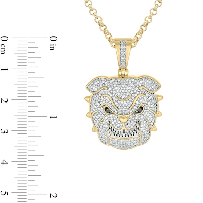 Men's 0.46 CT. T.W. Diamond Bulldog Pendant in Sterling Silver with 14K Gold Plate